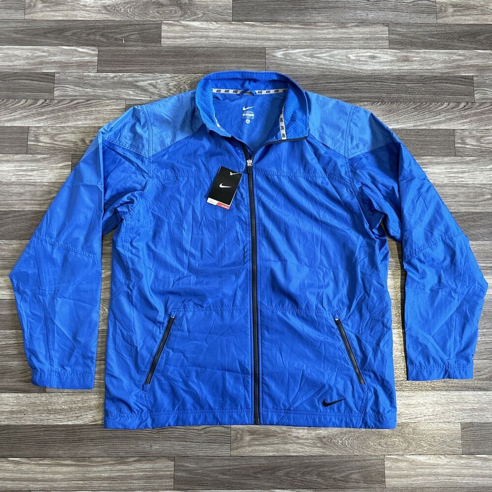 Nike Full Zip Windbreaker Jacket Men’s XL Solid Blue Water Proof Lined NWT